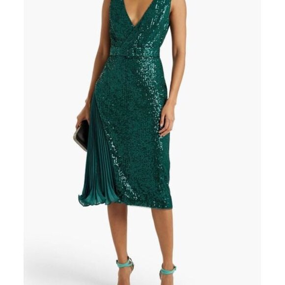 BADGLEY MISCHKA Satin-paneled sequined tulle dress - green size 6 - Picture 4 of 6